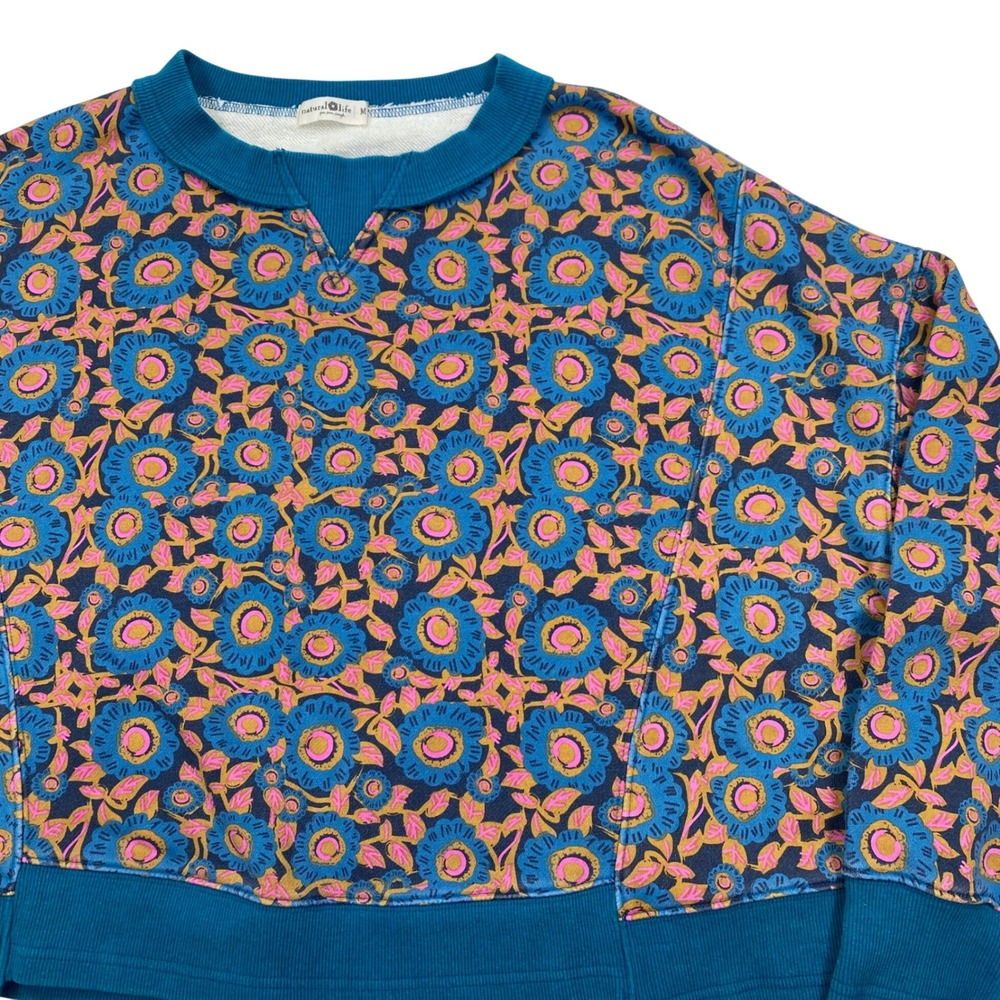 Natural Life Selah Printed Boxy Sweatshirt Womens Medium Cropped Boho Floral